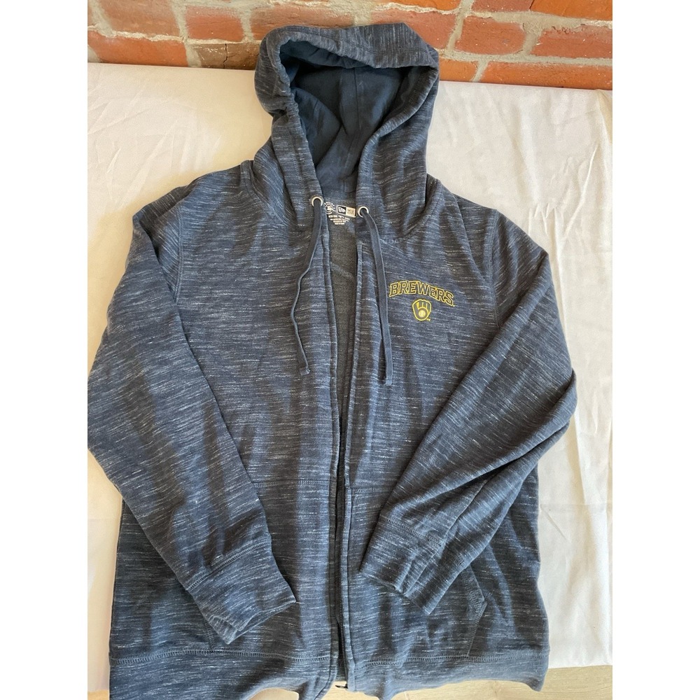 New Era Women's Dark Blue Navy Milwaukee Brewers Baseball Zip Hoodie L‎ - Picture 4 of 13